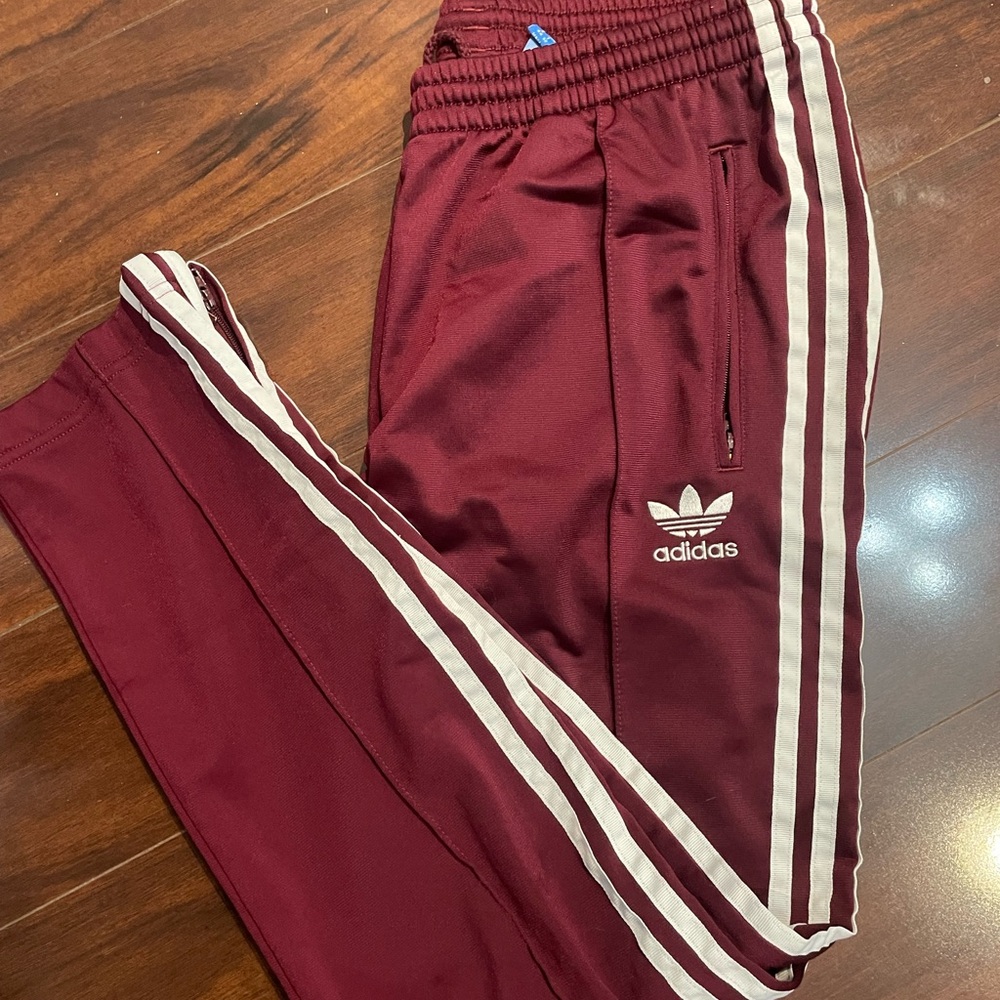 Adidas burgundy track pants
